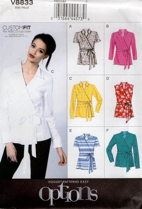 Vogue Free Us Ship Sewing Pattern Easy Option Wrap Blouse Looks