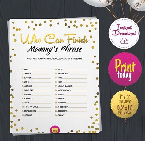 Who Can Finish Mommy S Phrase Baby Shower Game Printable Finish Mommy