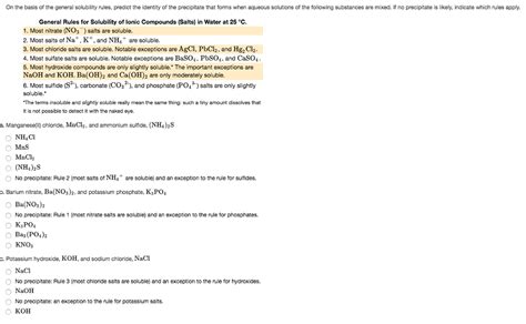 Solved On The Basis Of The General Solubility Rules Predict