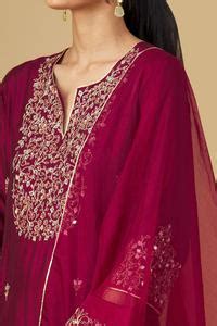 Buy Purple Embroidered Floral Motifs Notched Kurta Set For Women By