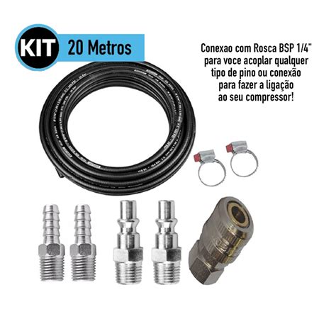 Kit 20 Metros Mangueira 5 16 Multiuso Para Compressor Universal