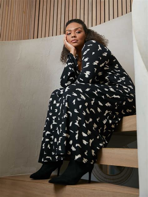 Mono Smudge Print Jersey Midi Dress