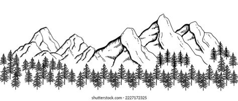 Hand Drawn Vector Landscape Mountains Trees Stock Vector Royalty Free