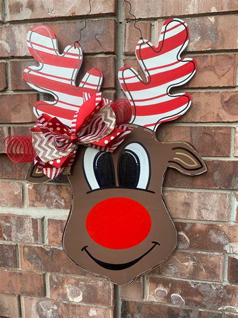 Reindeer Door Hanger Christmas Door Hanger Rudolph Door Etsy