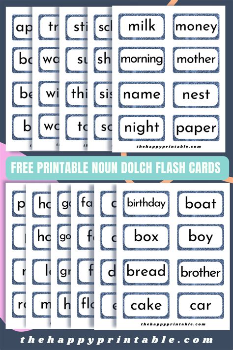 Dolch Noun Sight Word Flashcards The Happy Printable