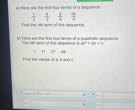 Solved A Here Are The First Four Terms Of A Sequence 1 2 4 3 9 4 16