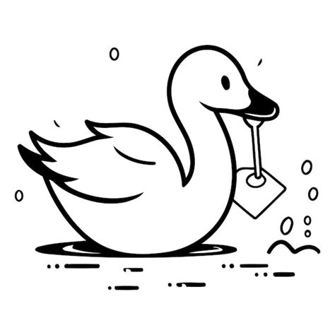 Ilustraci N Vectorial De Un Cisne Blanco Nadando En El Agua Con Un Bote