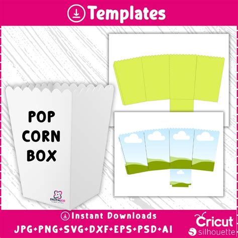 Pop Corn Box Template Popcorn Box Blank Template Snack Box Template