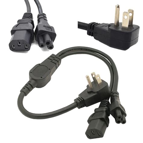 2 In 1 Flat Nema 5 15P Plug To IEC 320 C13 C5 Y Splitter AC Power Cord