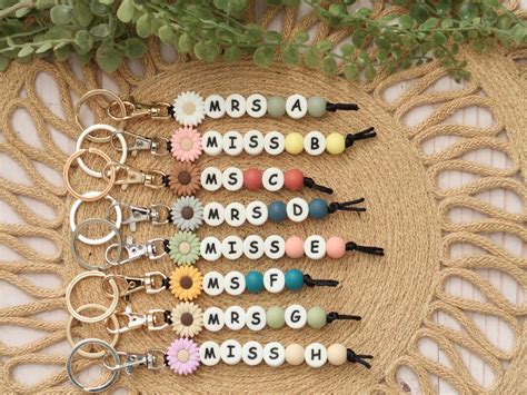 Teacher Name Keychain Teacher Keychains T For Teachers Boho
