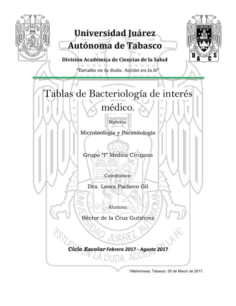 Tablas De Bacteriolog A Pdf