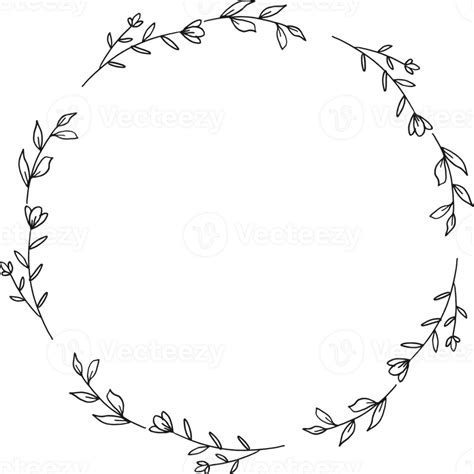 Wreath Of Doodle Hand Drawn Flowers And Leaves Or Circle Floral Frame Border For Wedding