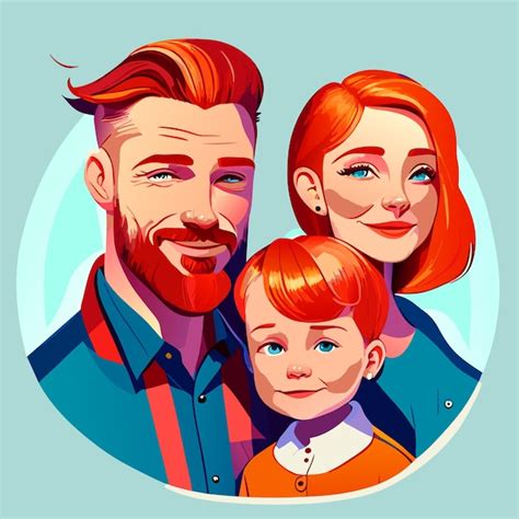 Caricature d une famille avec deux enfants art numérique pleine tête et