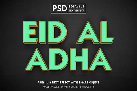 Eid Al Adha Bold 3d Efecto De Texto Editable Archivo PSD Premium