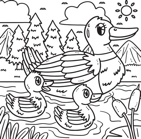 Mother Duck And Ducklings Coloring Page