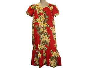 Mid Calf White Plumeria Red Muumuu Womens Hawaiian Dresses Hawaiian