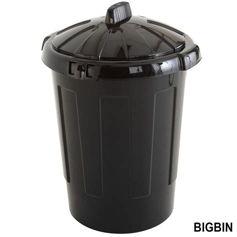 80 Litre Black Plastic Dustbin With Lid Dust Bin Waste Disposal Trash