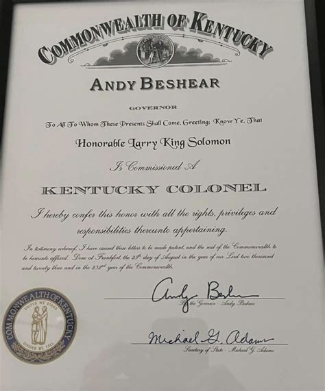 Mayor Larry Solomon Honored With The Prestigious Ky Colonel Award