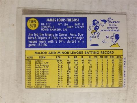 1970 Topps Baseball Card 570 Jim Fregosi California Angels Vg