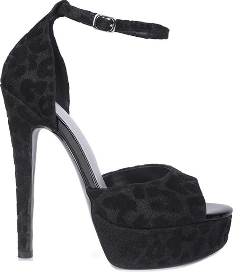 Rag And Co Womens Brigitte Black Leopard Print Peep Toe Stiletto Sandal