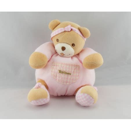 Doudou Ours Boule Rose Vichy Bandeau Takinou