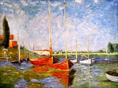 Stretched Hand Painted Oil Painting Claude Monet Red Boats Repro