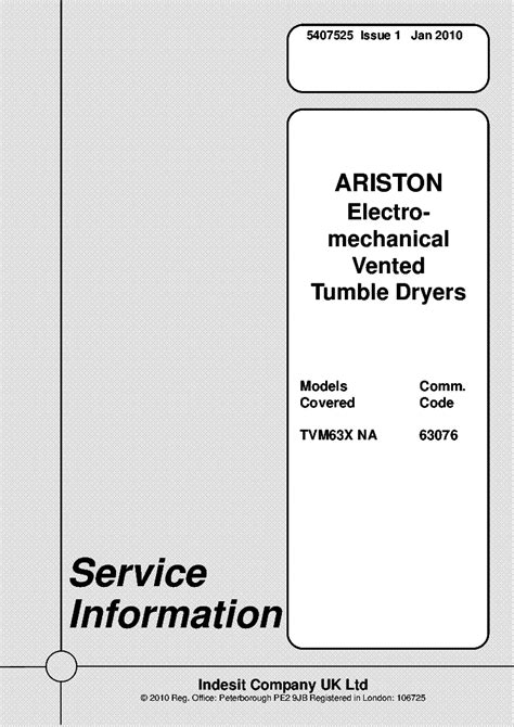 Indesit Trainman63x Ariston Tvm63x Na Dryer Service Manual Download