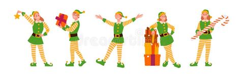 Funny Playful Christmas Elves Cartoon Characters Cute Santa Claus