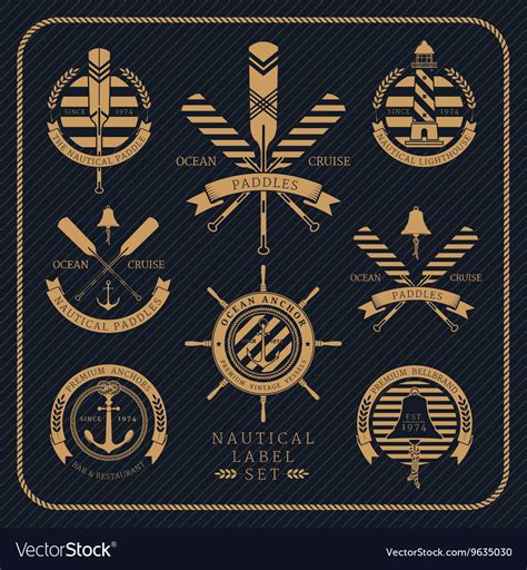 Vintage Nautical Label Set On Dark Striped Vector Image