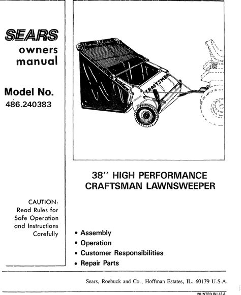 Craftsman 486240383 User Manual 38 Lawn Sweeper Manuals And Guides L0910181