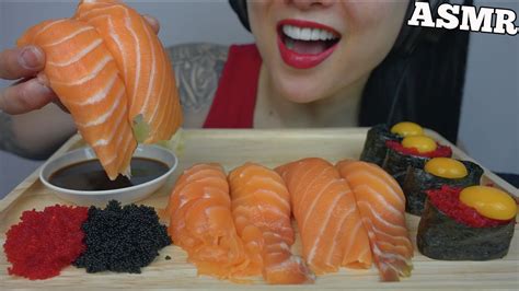 Asmr Salmon Sushi Nigiri Tobiko Quail Eggs Crunchy Eating Sounds No