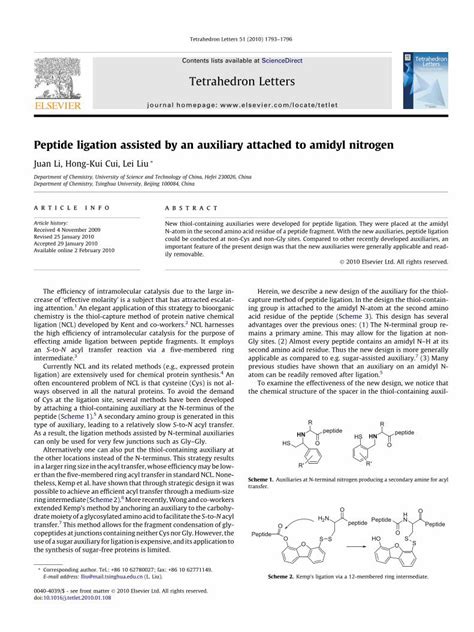 Pdf Peptide Ligation Assisted By An Auxiliary Attached To Amidyl