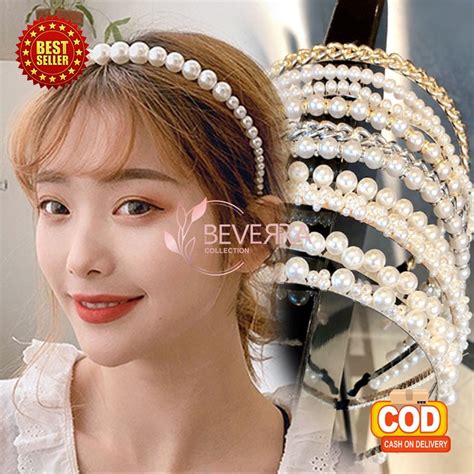 Jual Bando Korea Perempuan Dewasa Motif Pearl Mutiara Bandana Fashion