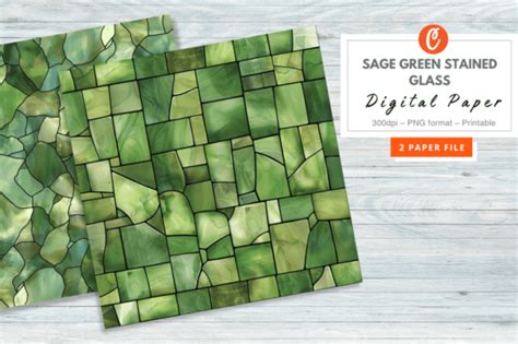 Sage Green Stained Glass Digital Paper Graphic By AllisonSuns