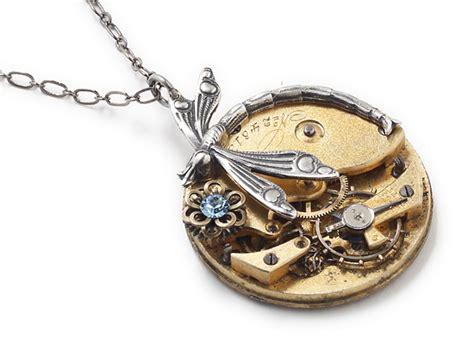 Steampunk Pocket Watch Necklaces With Antique Pocket Watch Parts