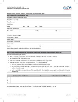 Fillable Online CRS Individual Tax Residency Self Certificate Form Fax