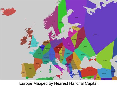 Europe Mapped By Nearest National Capital Vivid Maps