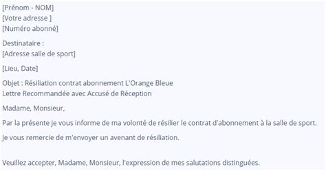 Exemple De Lettre De R Siliation D Abonnement T L Phonique Le