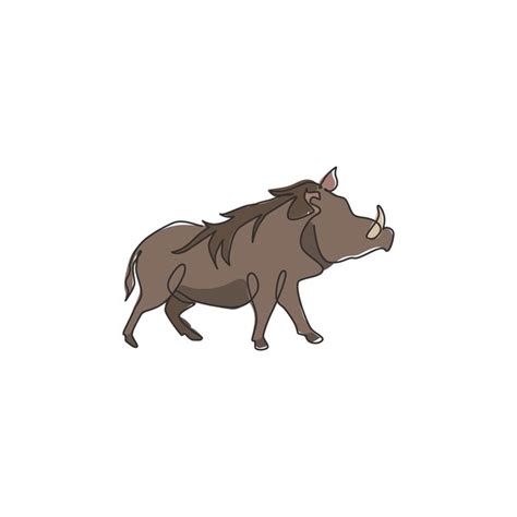 Premium Vector Single Continuous Line Drawing Of Wild Common Warthog