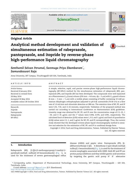 Pdf Analytical Method Development And Validation Of Simultaneous