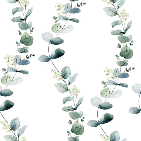 Premium Photo Watercolor Seamless Pattern With Eucalyptus Leaves