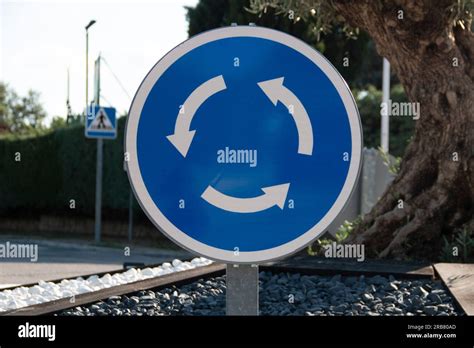 Different Traffic Signs Roundabout Stock Photo Alamy