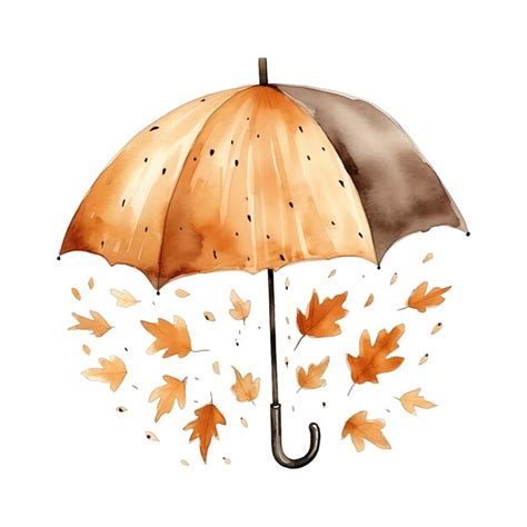 Cute Watercolor Fall Autumn Umbrella Illustration Premium AI