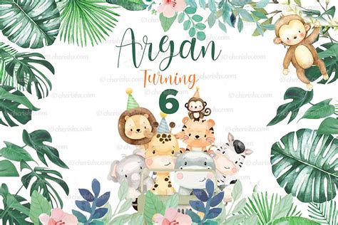 Jungle Theme Personalized Backdrop For Kids Birthday Flex Banner