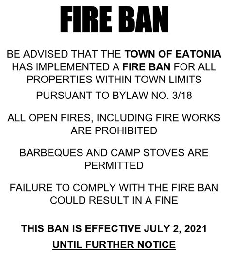 Fire Ban Issued July 2nd, 2021 – Town of Eatonia