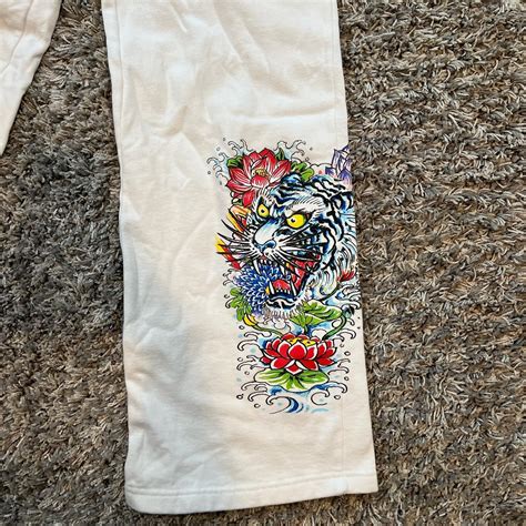 Ed Hardy White Flare Sweatpants Edhardy Depop