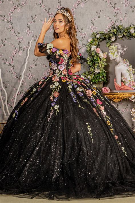 Flower Applique Mesh Quincea Era Gown Gls Collective