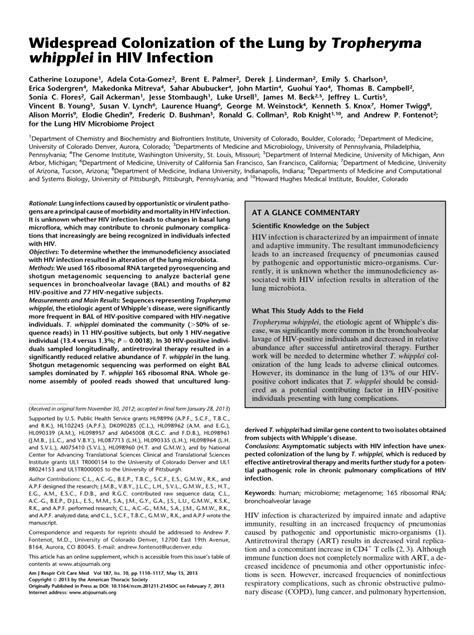 (PDF) Widespread Colonization of the Lung by Tropheryma whipplei in HIV ...