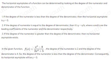 Solved Determine The Horizontal Asymptote Of The Graph Of The Following Function Fx X2 8