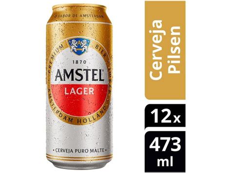 Cerveja Amstel Pilsen Lager 12 Unidades Lata 473ml Cerveja